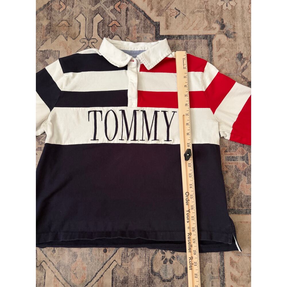 Tommy Hilfiger Rugby Shirt Womens Small Red White Blue Spellout Long Sleeve - Picture 6 of 8